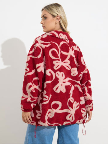 Curve Red Zip Through Borg Fleece