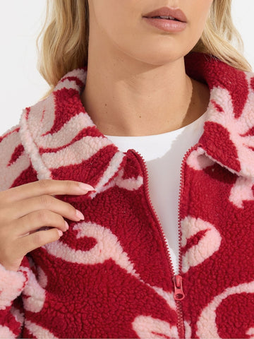 Curve Red Zip Through Borg Fleece