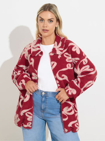 Curve Red Zip Through Borg Fleece