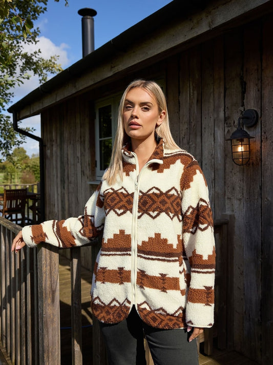 Curve Brown Zip Through Borg Fleece